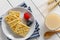 Crackers with condensed milk and fruit