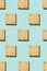 Crackers pattern on a blue background. View from above