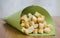 Crackers on a table in lime paper packing