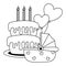 Cradle with birthday cake in black and white