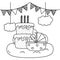 Cradle with birthday cake in black and white