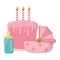 Cradle with birthday cake vector illustration