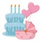 Cradle with birthday cake vector illustration