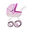 a cradle, a stroller for a newborn girl, pink