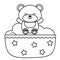 Cradle with toy bear in black and white