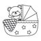 Cradle with toy bear in black and white