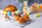 Craffin mini (Cruffin) with raisins and candied fruits. Traditional Easter Bread Kulich.