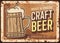 Craft beer brewery rusty metal vector plate