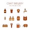 Craft beer and brewery vector line icon set in brown and orange