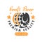 Craft beer logo template with barrel and stars. Creative black and orange emblem. Vector design for brewing company