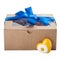 Craft cardboard box with blue ribbon