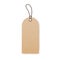 Craft carton label on cord. Empty kraft cardboard price tag mockup. Blank rustic badge hanging on string. Eco card mock