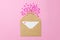 Craft envelope with blank note, pink paper hearts