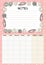 Craft hygge month calendar with with candles, crystals and yarn ornament. Cozy bohemian planner. Cute template for agenda,
