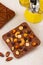Craft milk chocolate bars with cashew nuts, pistachio, hazelnut
