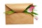 Craft paper envelope with three tulip flowers