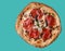 craft pizza with ham on a green background for food delivery website 1