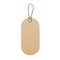 Craft price tag on string. Blank kraft paper label hanging on cord, thread. Bio cardboard beige badge mockup for eco