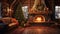 Craft a rustic and cozy cabin in the woods, featuring a charming Christmas tree adorned with handmade ornaments and a roaring