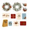 Crafted gifts and Christmas wreaths. Fashionable design for environmentally friendly packaging