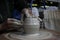 A craftsman with 13 years of experience unscrews a cylinder on a potter`s wheel - the fundamental form of any ceramic product and