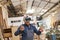 Craftsman doing simulation with virtual reality glasses