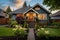 craftsman home featuring a central gable and lush front yard