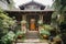craftsman house exterior with front porch, lanterns, and hanging plants