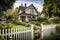 craftsman house exterior with white picket fence and lush garden