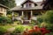 craftsman house with front porch and flower garden