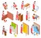 Craftsman isometric. Plumber blacksmith mason welder seamstress potter carpenter. Handyman vector characters 3d isolated