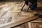 A craftsman laying parquet flooring created with generative AI technology