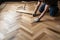 A craftsman laying parquet flooring created with generative AI technology