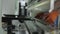 Craftsman puts aluminium sheet on metal bending machine