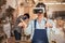 Craftsman woman with VR glasses during visualization