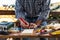 Craftsman at work on wooden boards. Carpentry