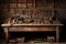 Craftsmans Delight: Blurred Woodworking Tools on Vintage Workbench