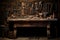 Craftsmans Delight: Blurred Woodworking Tools on Vintage Workbench
