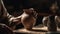 Craftsperson skillfully molding clay on pottery wheel, creating earthenware vase generated by AI