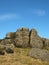 Craggy outcrops on the bridestones a group of gritstone rock formations in west yorkshire landscape near todmorden