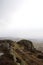 Craggy rocky moorland with misty hills