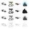 Crampon climber, safety gazebo, sunglasses, unruly top. Climbing equipment set collection icons in cartoon black