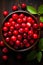 Cranberry banner. Bowl full of cranberries. Close-up food photography background