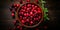 Cranberry banner. Bowl full of cranberries. Close-up food photography background