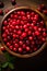 Cranberry banner. Bowl full of cranberries. Close-up food photography background