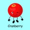 Cranberry character, mooseberry funny berry with face, eyes and smile. Healthy food. Vitamins and minerals autumn