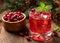 Cranberry cocktail with fresh cranberries and mint