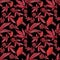 Cranberry hibiscus garden. Black pattern