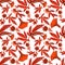 Cranberry hibiscus garden, seamless pattern