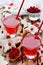 Cranberry juice or drink and funny cookies shape santa, healthy